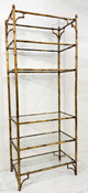 6-tier shelf in steel and gold metal imitation bamboo, glass shelves, style of Maison Baguès, mid-modern-century, France