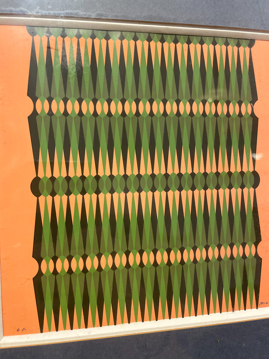 Abstract Green Orange and Black Screen Print by Miodrag