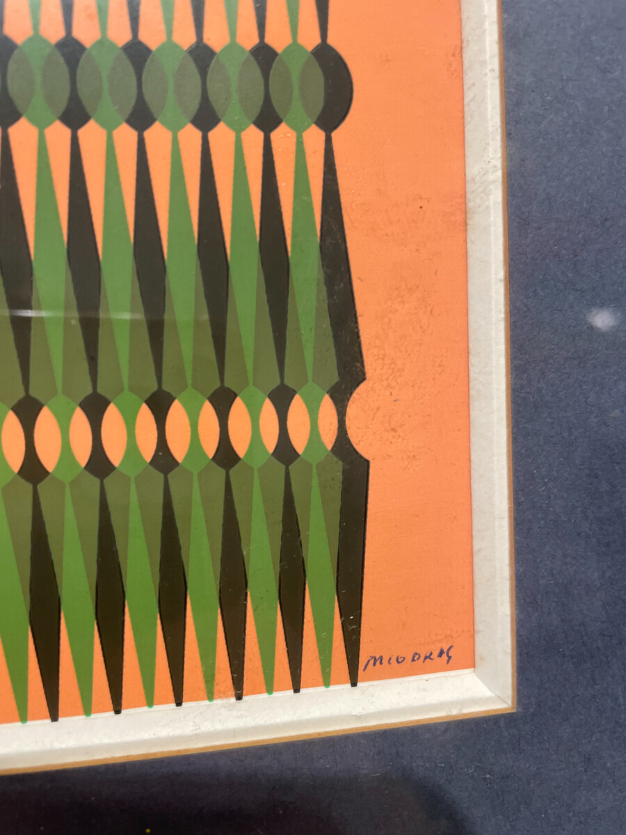 Abstract Green Orange and Black Screen Print by Miodrag