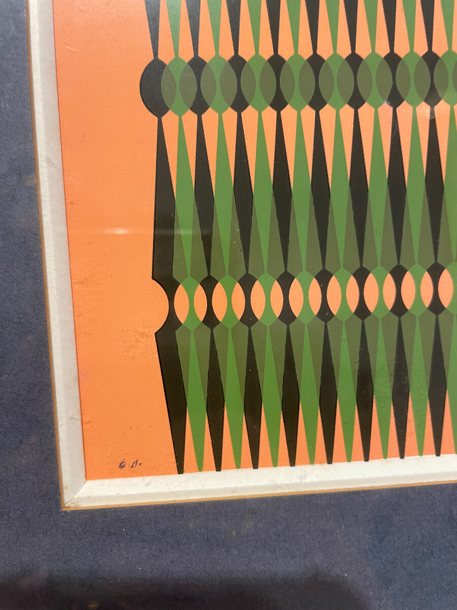 Abstract Green Orange and Black Screen Print by Miodrag