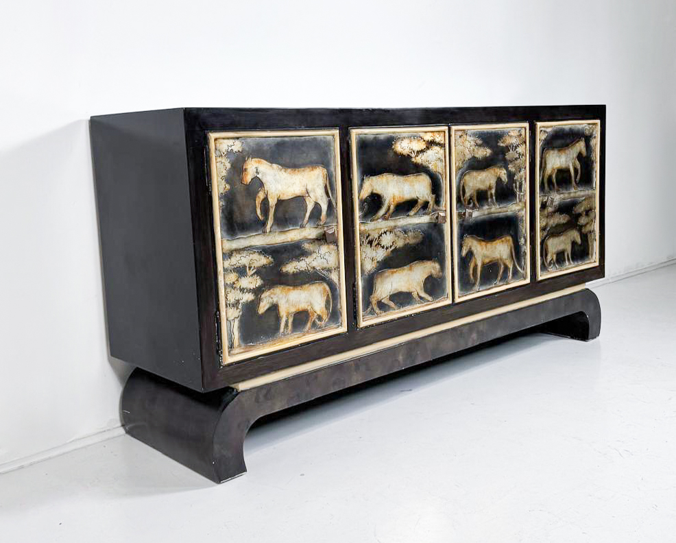 Art Deco Sideboard, Lacquered Figures, Lam Lee Group, 1990s