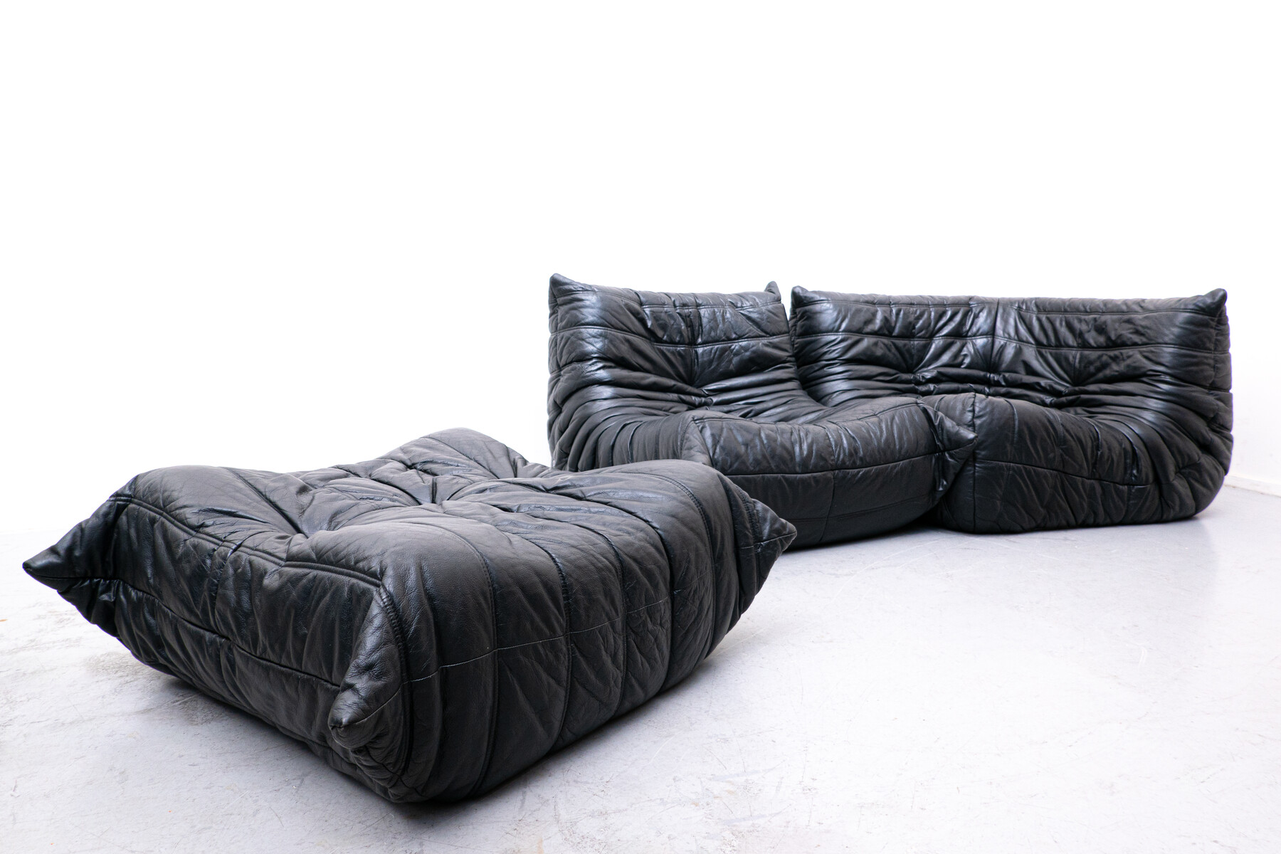 Michel Ducaroy - 1970's Black Leather Togo Sofa Set by Michel