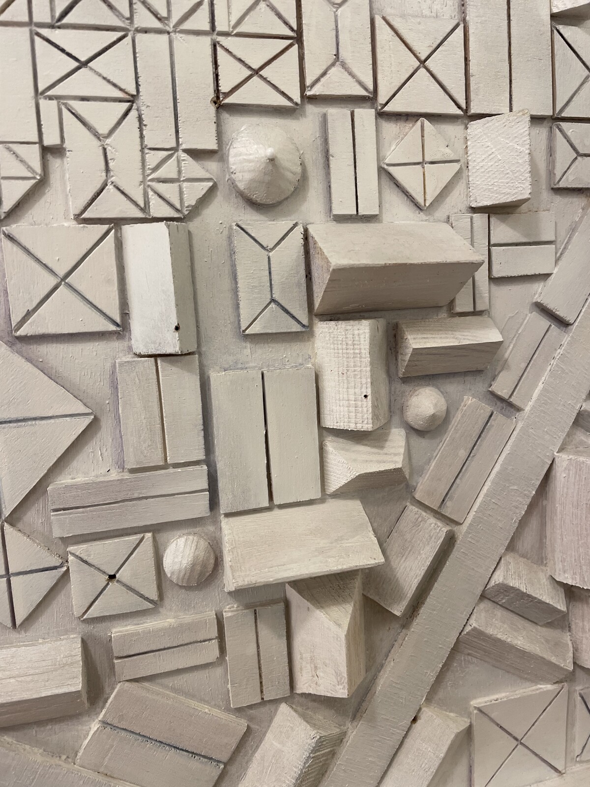 Carved Wood Abstract Geometric Composition by André Pailler