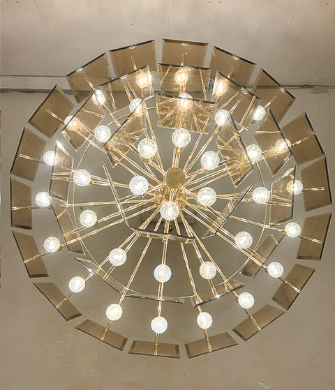  Chandelier With Large Smoked Glass Plates, 1970s