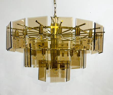  Chandelier With Large Smoked Glass Plates, 1970s