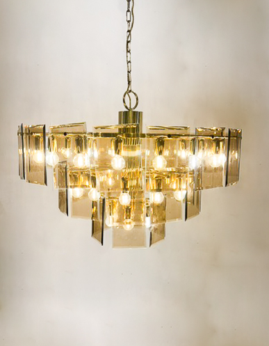  Chandelier With Large Smoked Glass Plates, 1970s