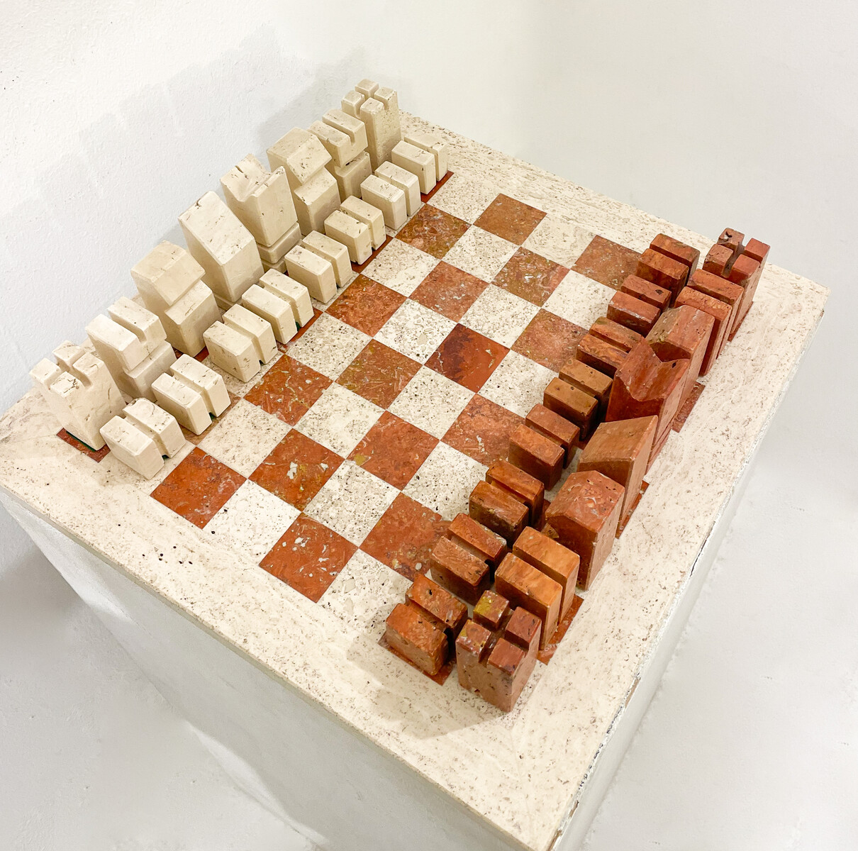 Chess Game in Two Colored Travertine, Angelo Mangiarotti,  Italy, 1970