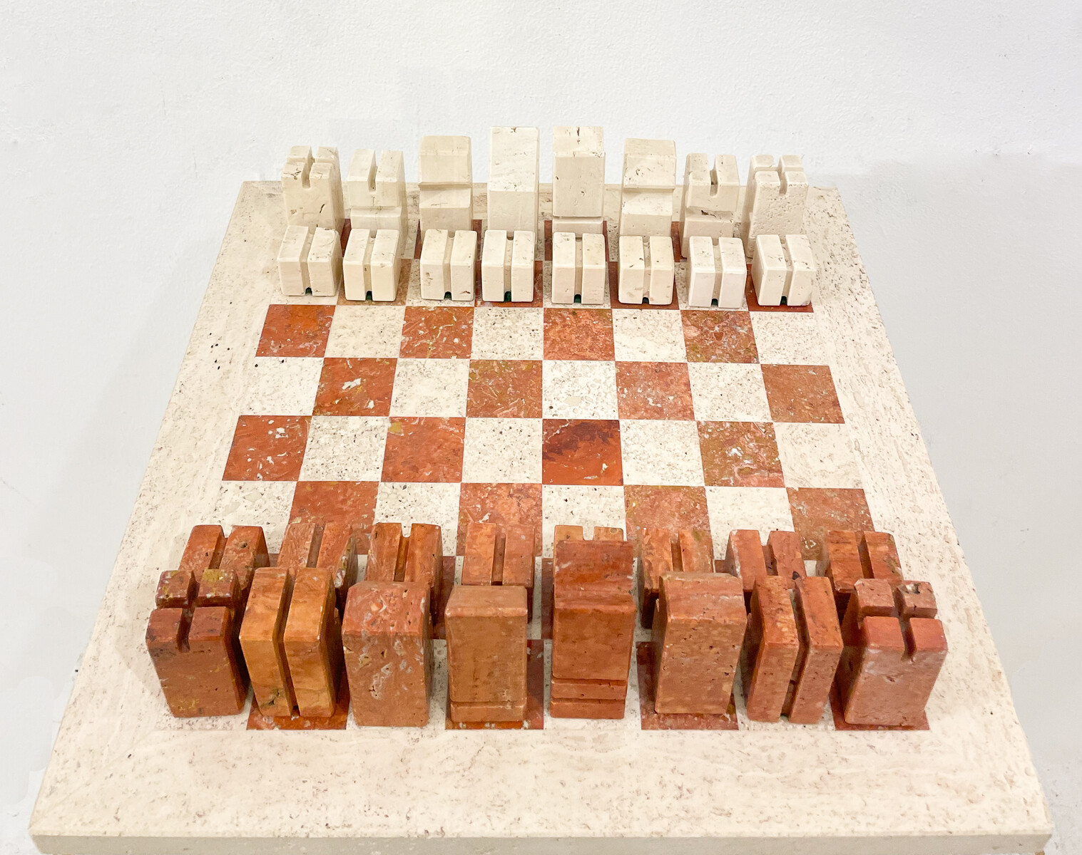 Chess Game in Two Colored Travertine, Angelo Mangiarotti,  Italy, 1970