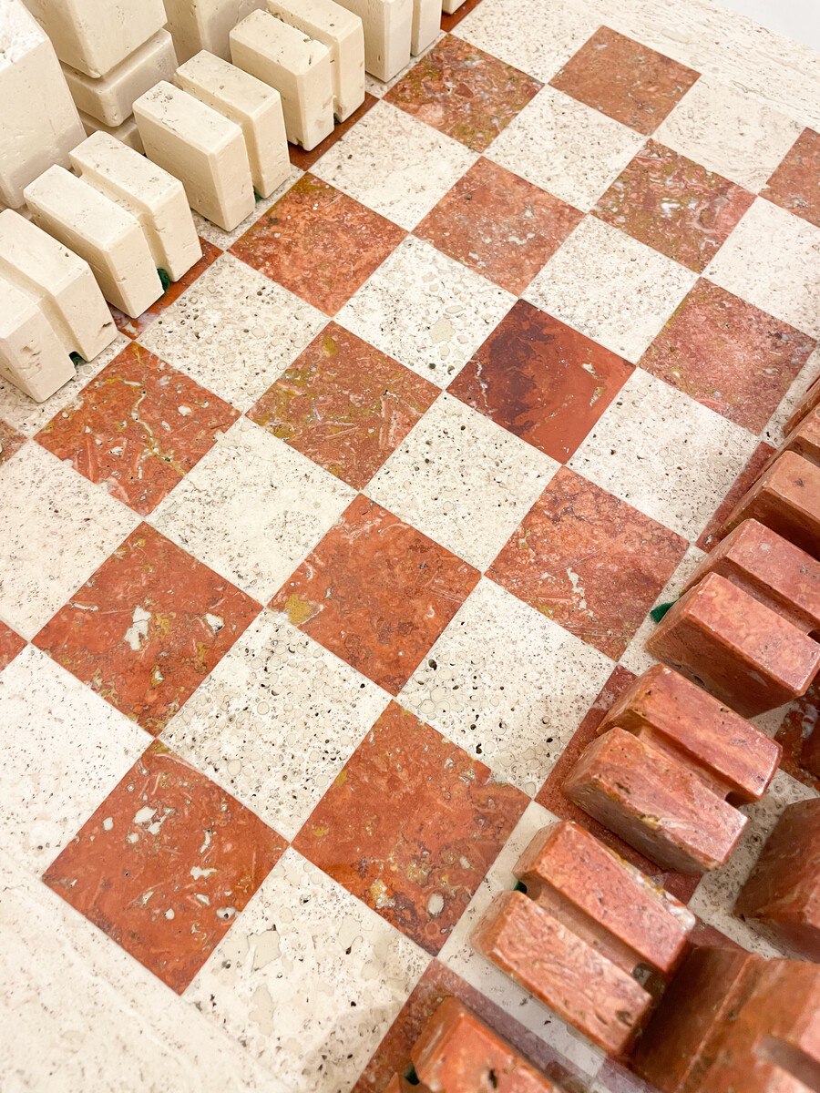 Chess Game in Two Colored Travertine, Angelo Mangiarotti,  Italy, 1970