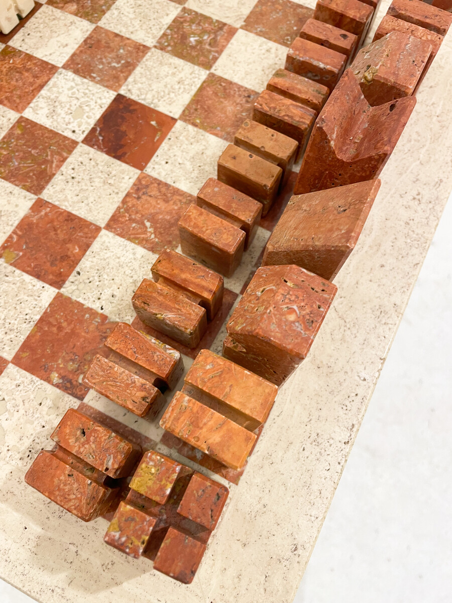 Chess Game in Two Colored Travertine, Angelo Mangiarotti,  Italy, 1970