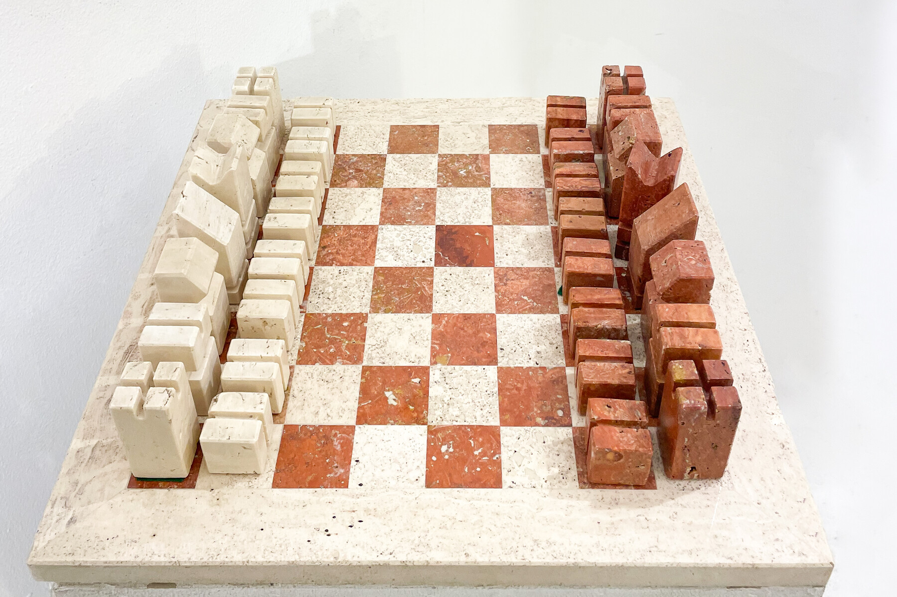 Chess Game in Two Colored Travertine, Angelo Mangiarotti,  Italy, 1970