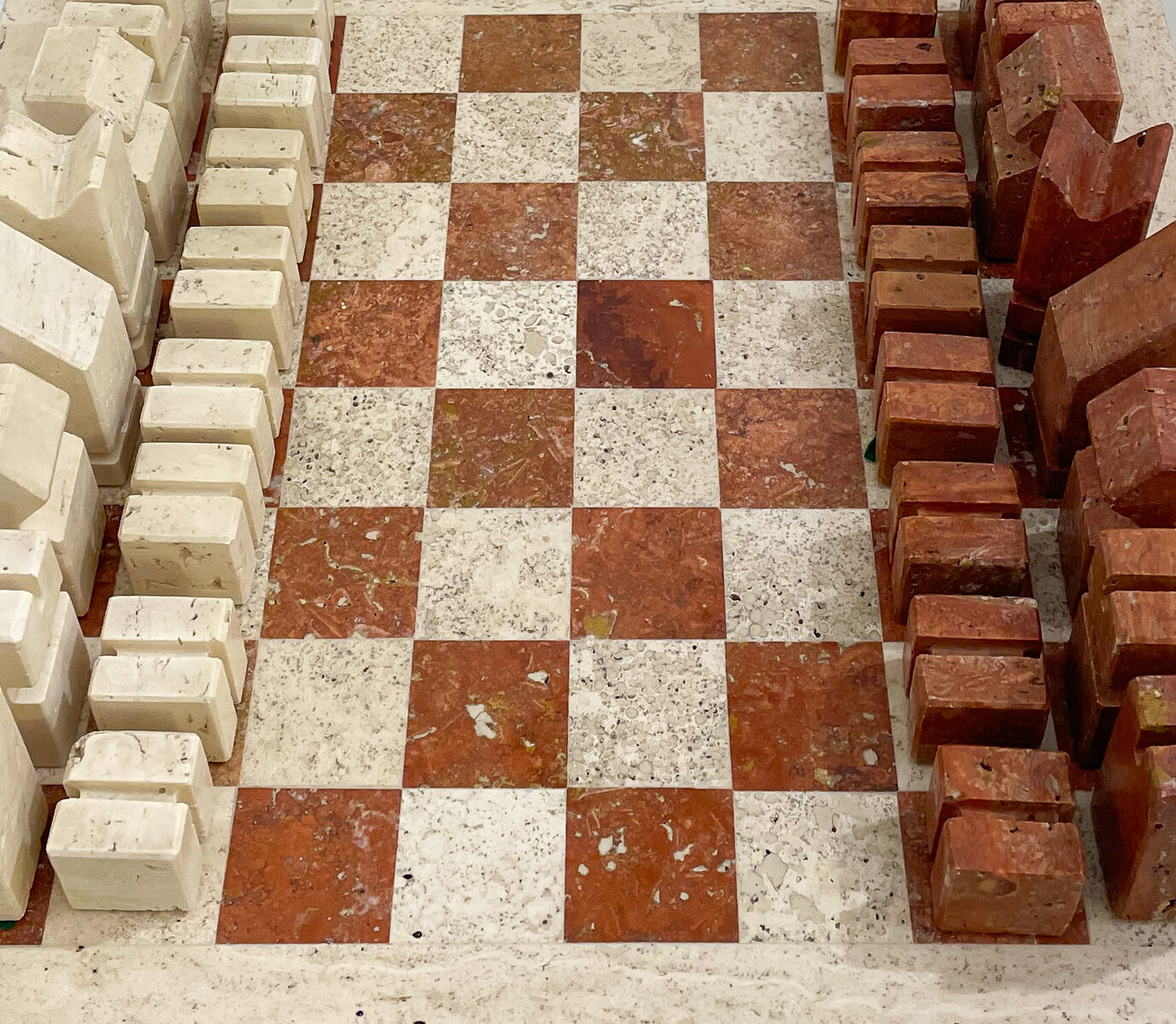 Chess Game in Two Colored Travertine, Angelo Mangiarotti,  Italy, 1970