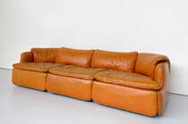 Confidential Sofa by Alberto Rosselli for Saporiti, Cognac Leather, Italy, 1970s