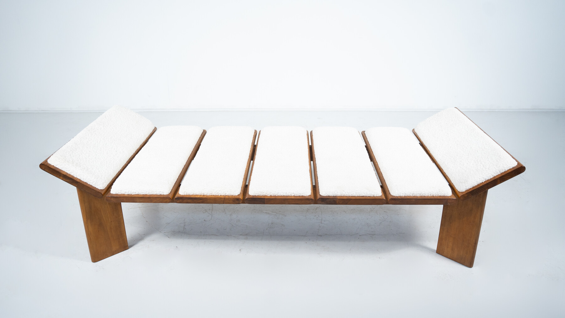 Contemporary Italian Daybed, White Boucle Fabric and Wood