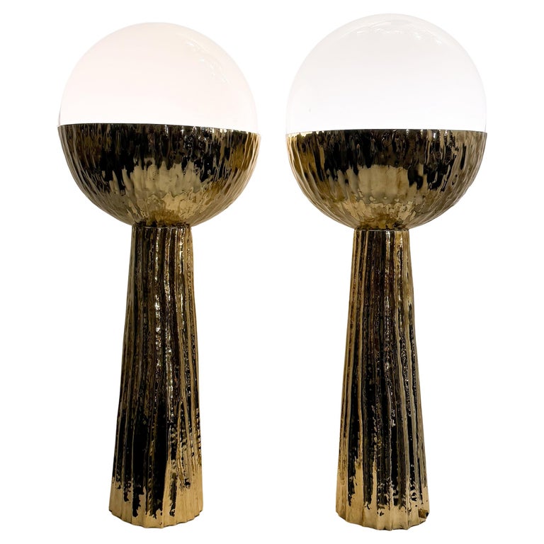 Contemporary Pair of Brass Table Lamps, Italy 