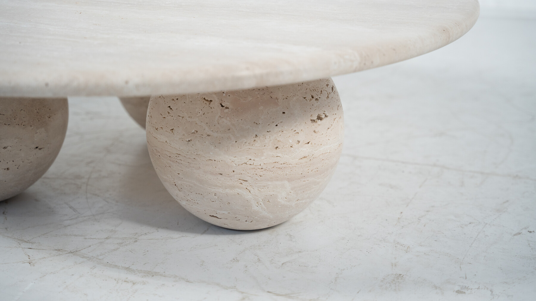 Contemporary Round Travertine Coffee Table, Italy