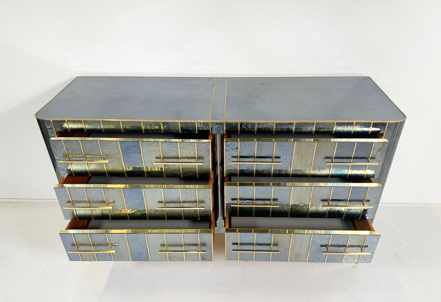 Custom Italian Chest of Drawers, Glass, Brass and Wood, 1950s