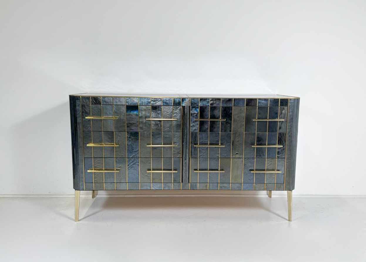 Custom Italian Chest of Drawers, Glass, Brass and Wood, 1950s