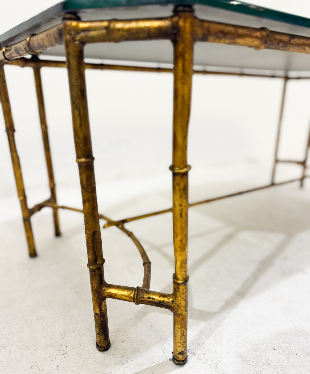 Gold Metal Faux Bamboo Coffee Table with Spacer,in the style of Maison Baguès, Mid Century Modern, France