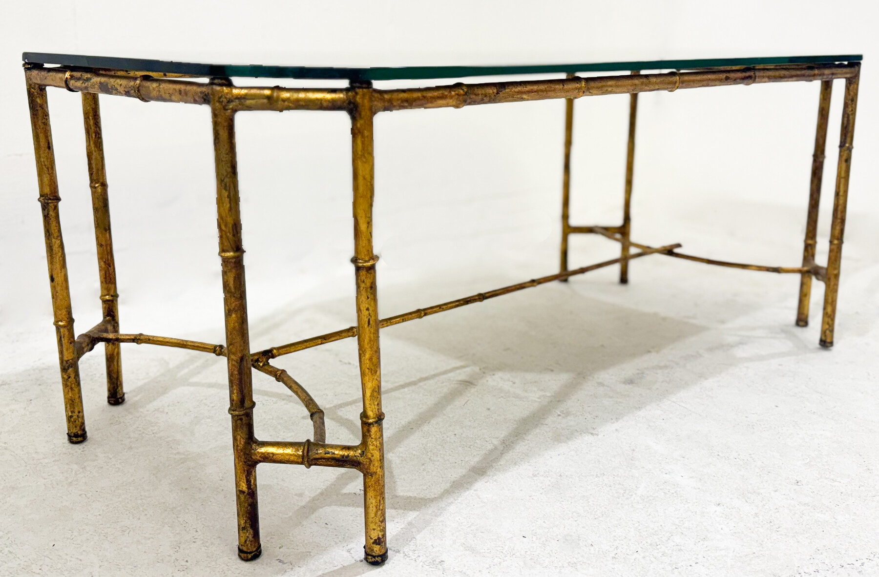 Gold Metal Faux Bamboo Coffee Table with Spacer,in the style of Maison Baguès, Mid Century Modern, France