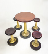 Mid Century Brass and Wood Cruise Ship Stools and Table, English