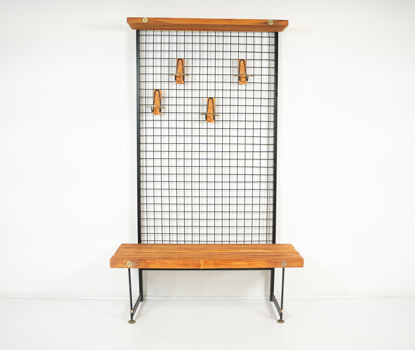 Mid-Century Entryway Bench with Coat Rack, Italy, 1960s