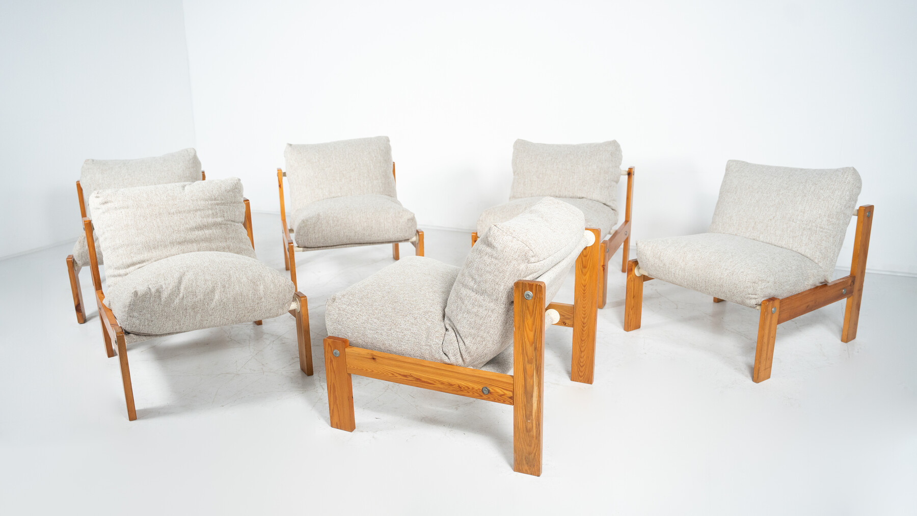 Mid-Century Modern Chairs, Italy, 1960s - Pine wood, New Upholstery - Sold per pair 