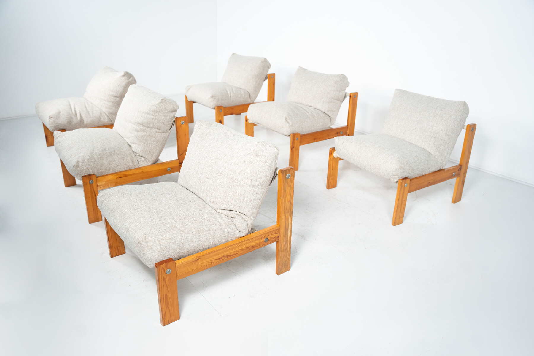 Mid-Century Modern Chairs, Italy, 1960s - Pine wood, New Upholstery - Sold per pair 