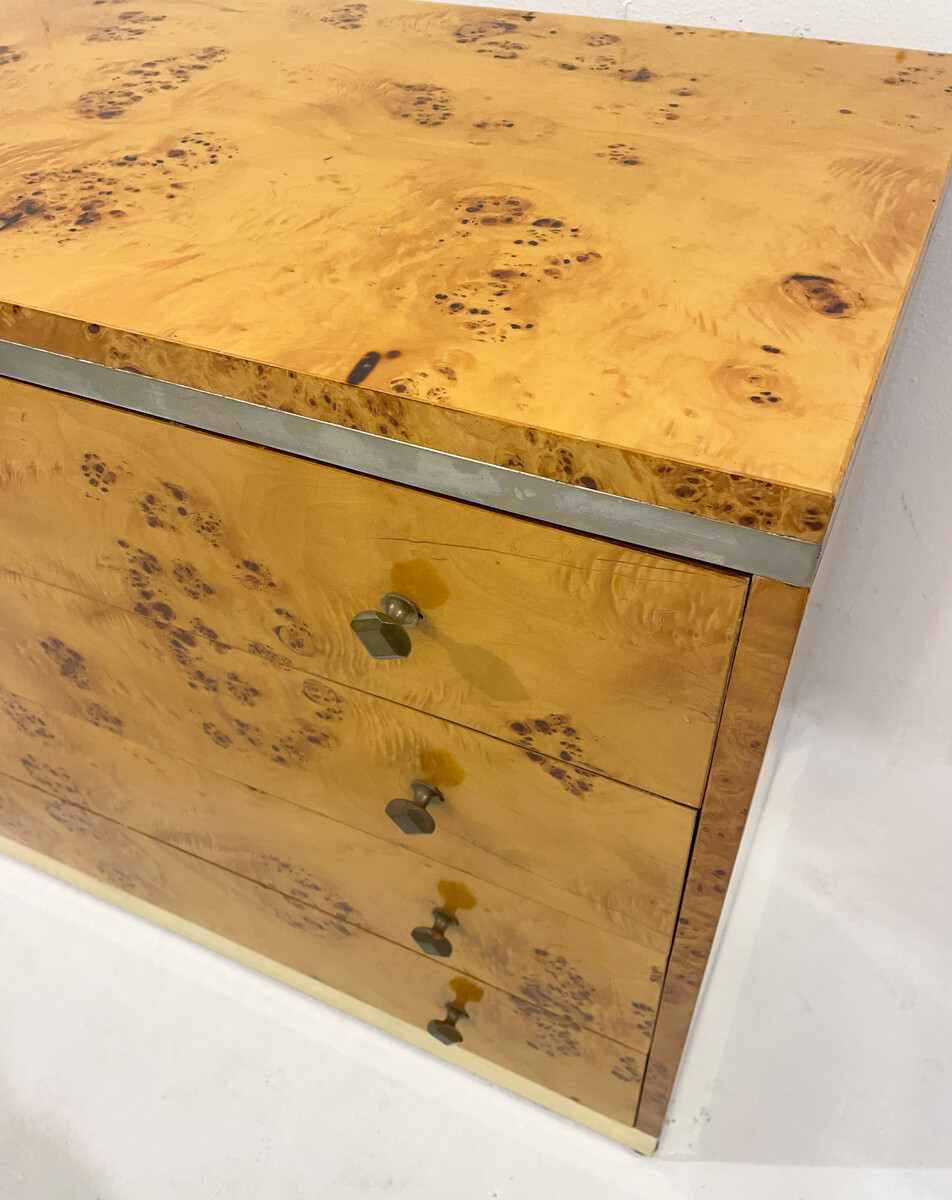 Mid-Century Modern Chest, Ash Burl and Brass, Italy, 1970s