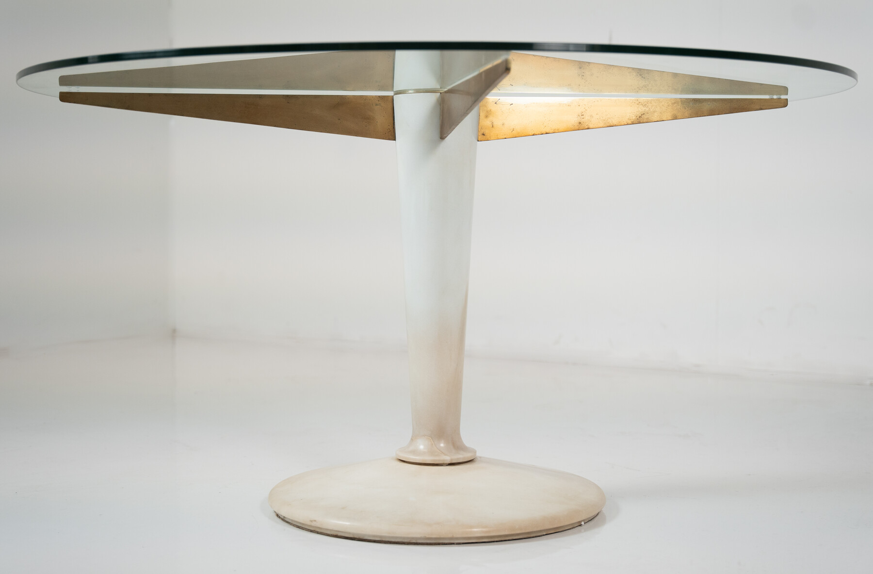 Mid-Century Modern Dining Table, Carrara Marble, Bronze and Glass, Italy, 1950s - 2 available