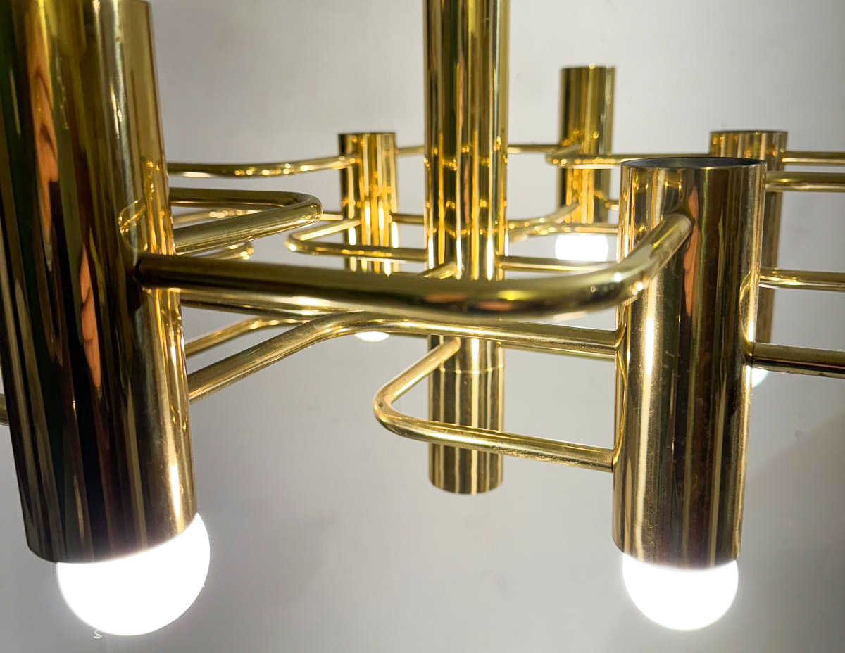 Mid-Century Modern Gilded Brass Chandelier by Gaetano Sciolari for Boulanger, Italy, 1970, 2 available