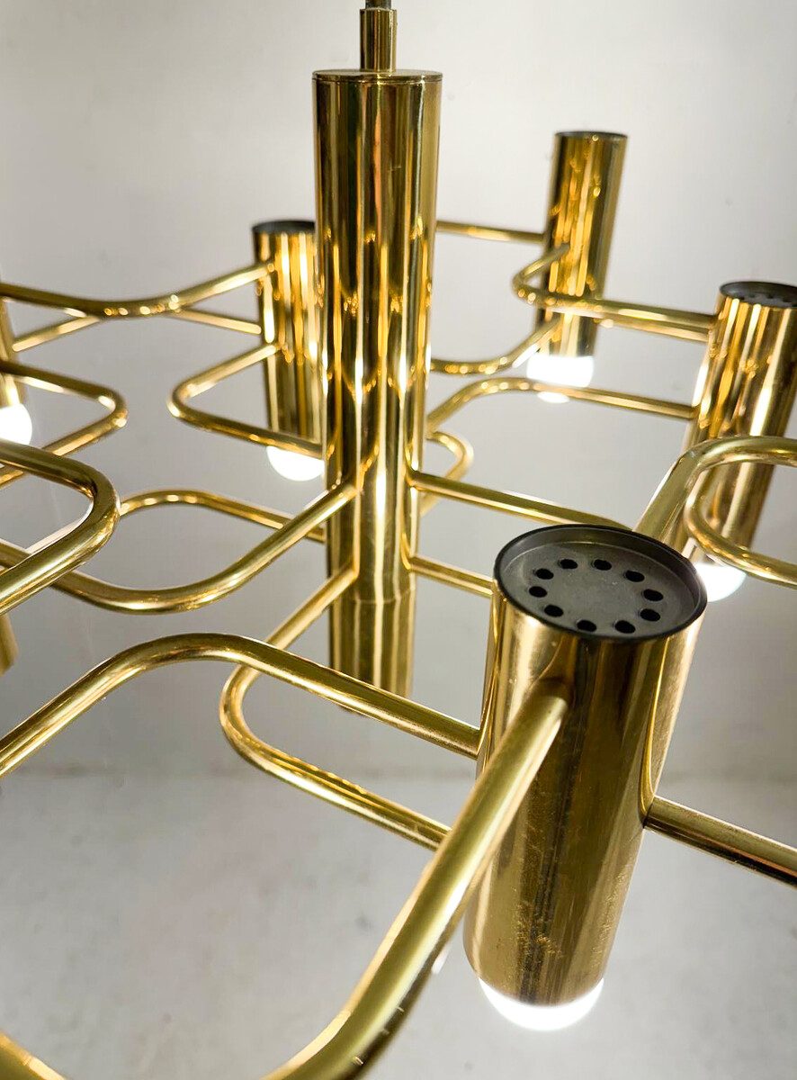 Mid-Century Modern Gilded Brass Chandelier by Gaetano Sciolari for Boulanger, Italy, 1970, 2 available