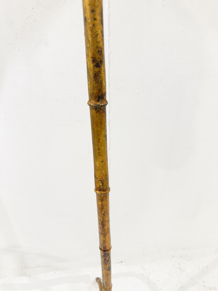 Mid-Century Modern Gold Metal Faux Bamboo Floor Lamp, in the style of Maison Baguès, France