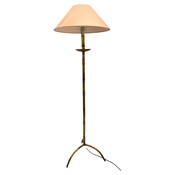 Mid-Century Modern Gold Metal Faux Bamboo Floor Lamp, in the style of Maison Baguès, France