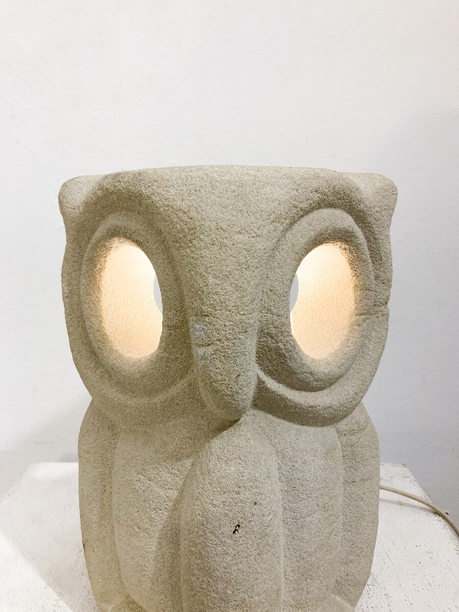Mid-Century Modern Owl Desk Lamp by Albert Tormos, Limestone, France, 1970s