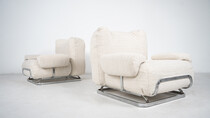 Mid-Century Modern Pair of Armchairs, Chrome and boucle Fabric