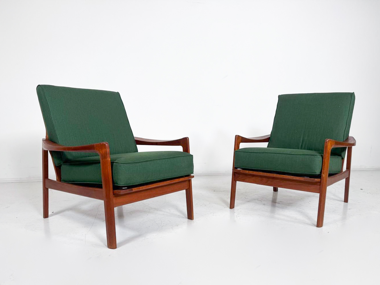 Mid-Century Modern Pair of Armchairs, Wood and Fabric,1960s - New Upholstery