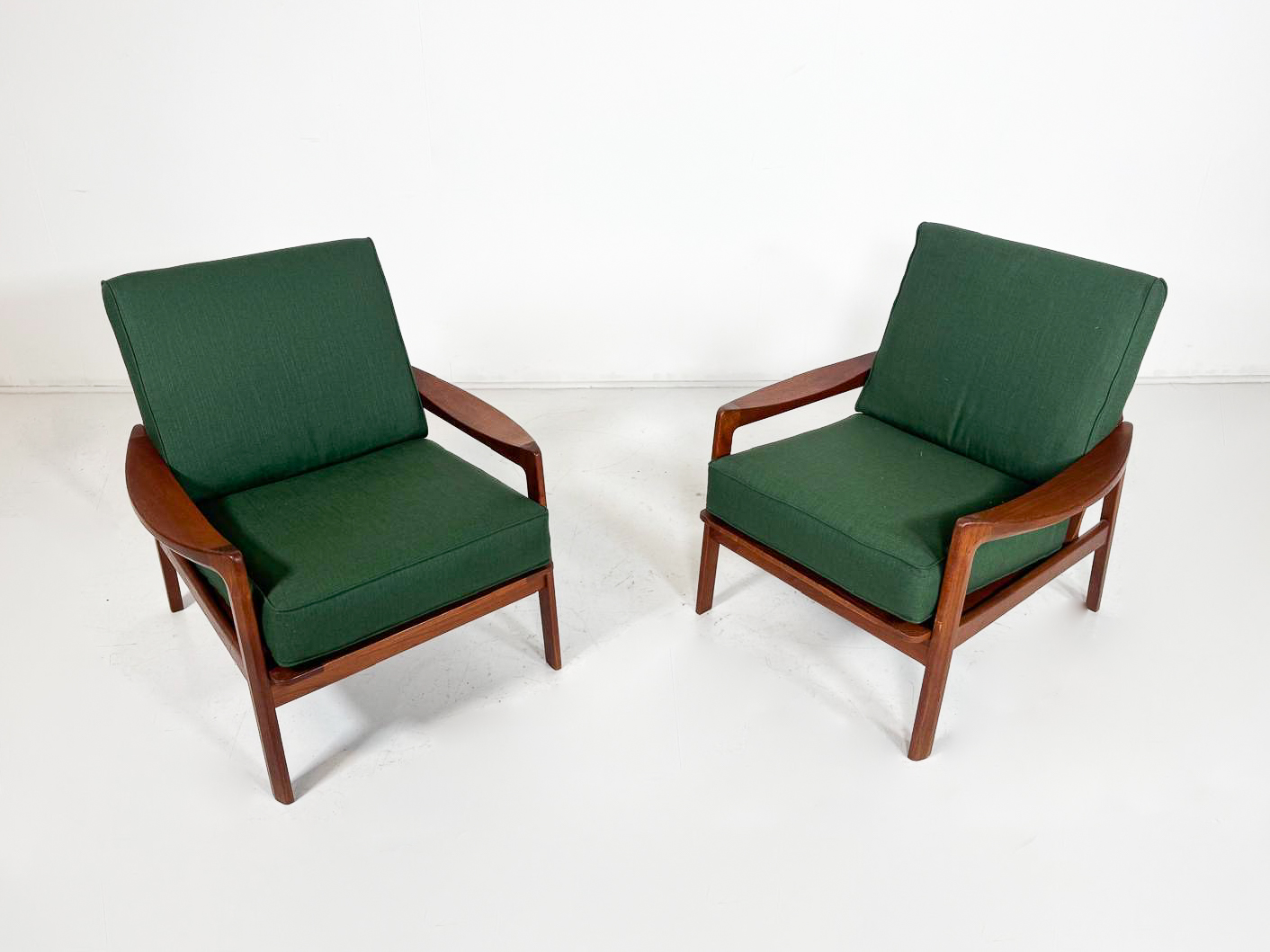 Mid-Century Modern Pair of Armchairs, Wood and Fabric,1960s - New Upholstery