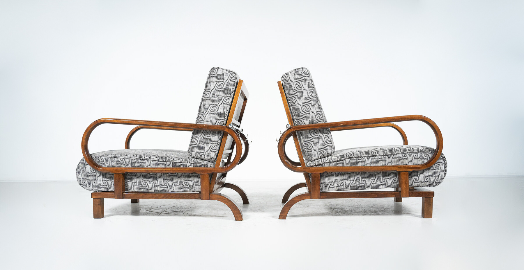 Mid-Century Modern Pair of Art Deco Armchairs ( With Reclining Back)