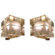 Mid-Century Modern Pair of Frosted Glass Cubosfera Wall Lights