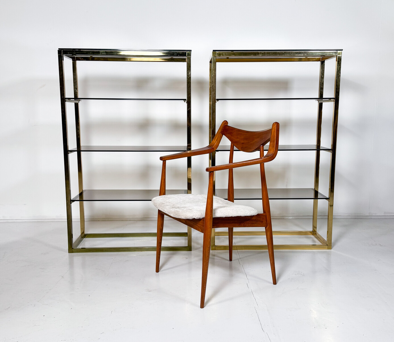 Mid-Century Modern Pair of Shelves, Glass and metal