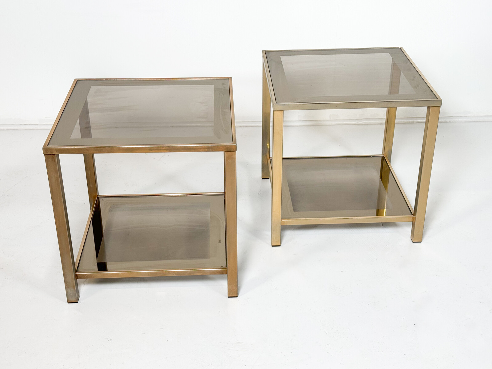 Mid-Century Modern Pair of Side Tables, Glass and Metal