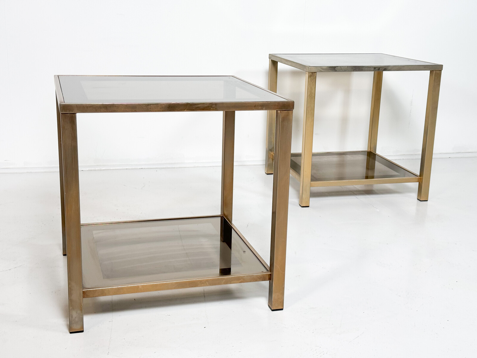 Mid-Century Modern Pair of Side Tables, Glass and Metal