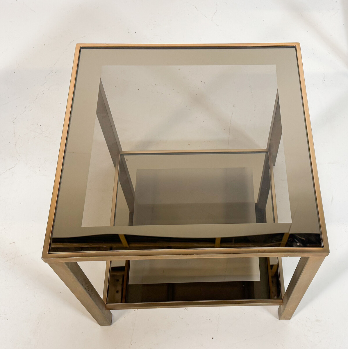 Mid-Century Modern Pair of Side Tables, Glass and Metal