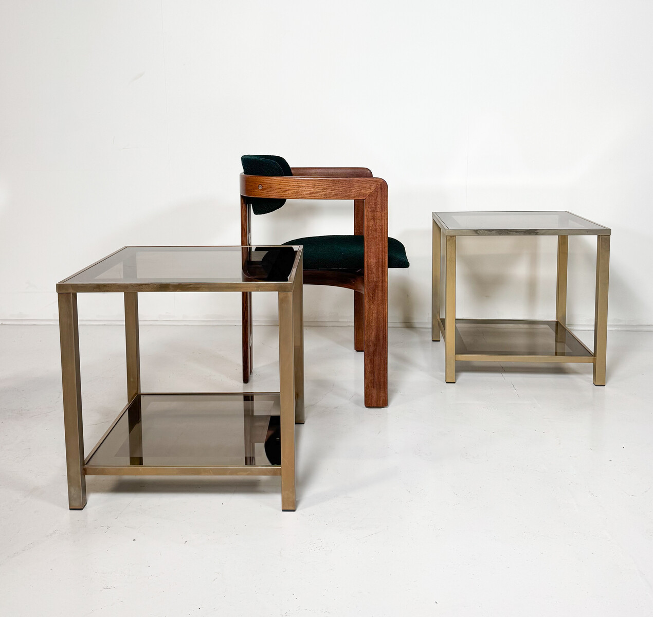 Mid-Century Modern Pair of Side Tables, Glass and Metal