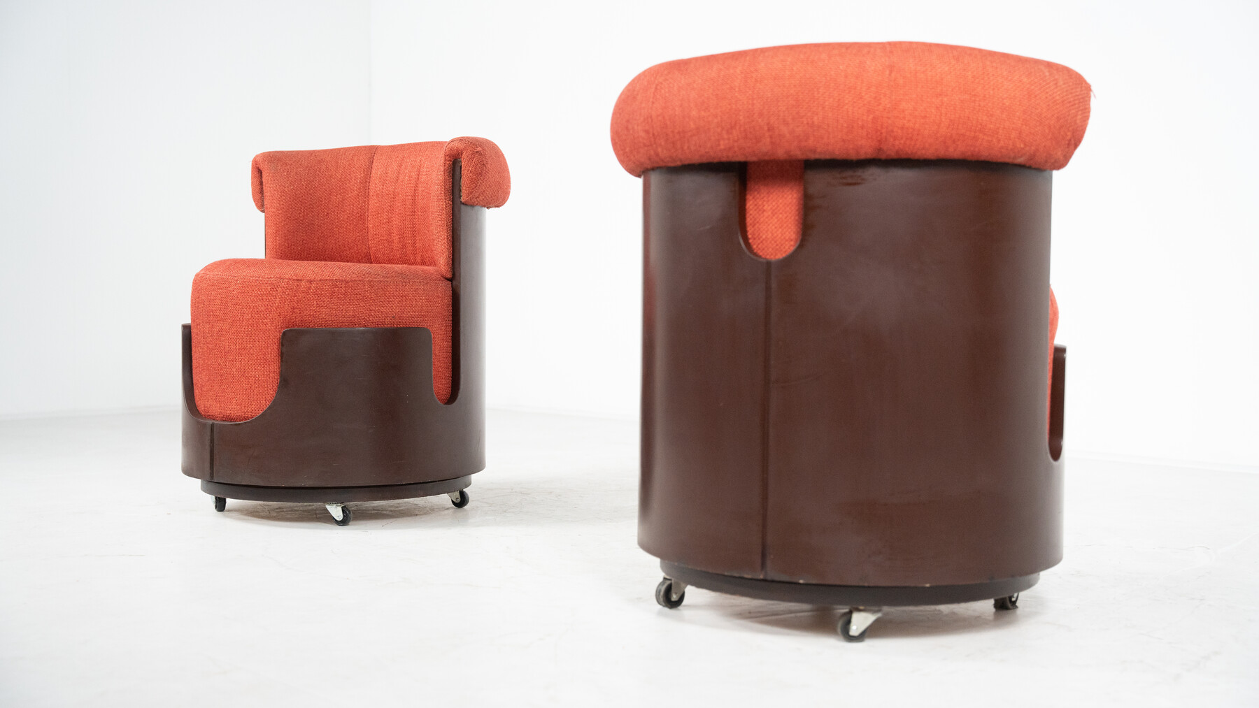 Mid-Century Modern Pair of Small Armchairs, Original fabric 