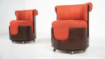 Mid-Century Modern Pair of Small Armchairs, Original fabric 