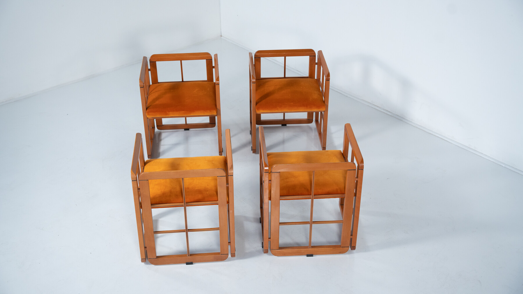 Mid-Century Modern Set of 4 Armchairs by Franco Poldarreti Caccia alla Volpe, Italy, 1980s