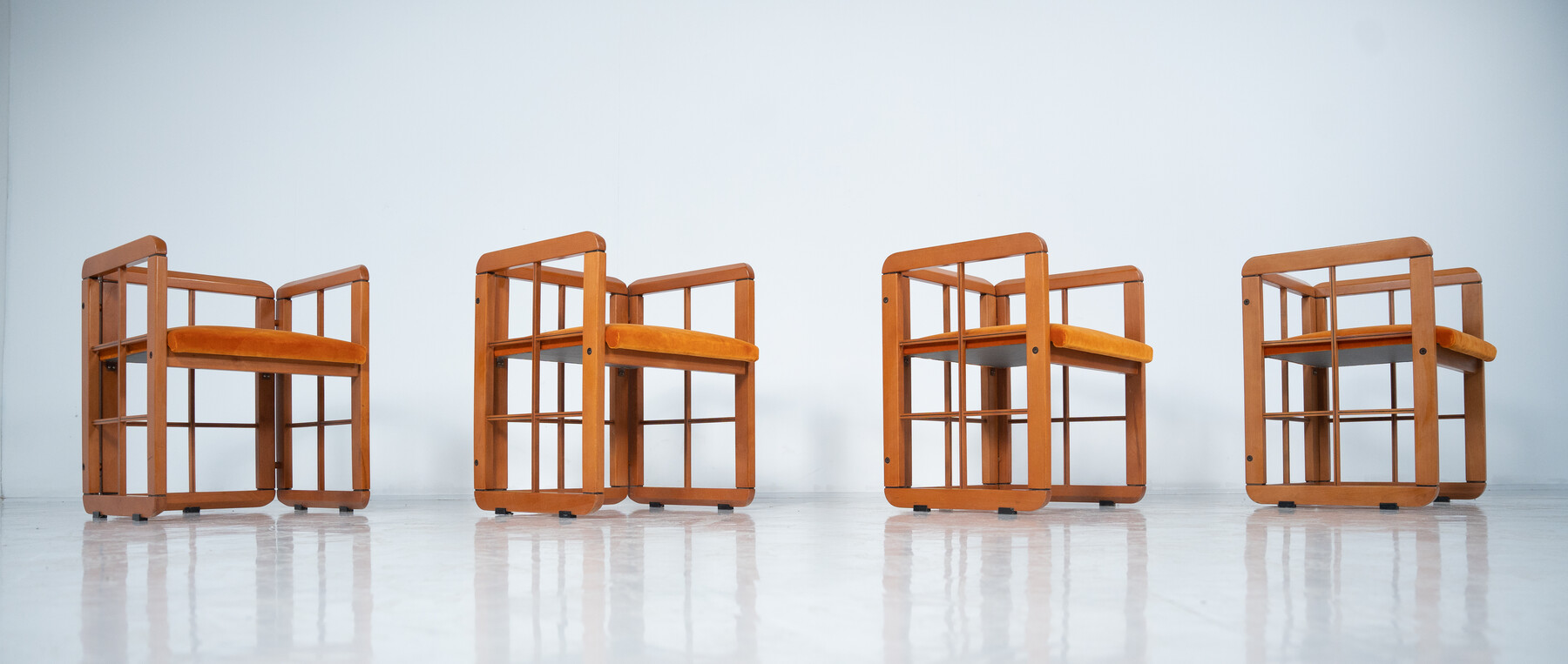 Mid-Century Modern Set of 4 Armchairs by Franco Poldarreti Caccia alla Volpe, Italy, 1980s