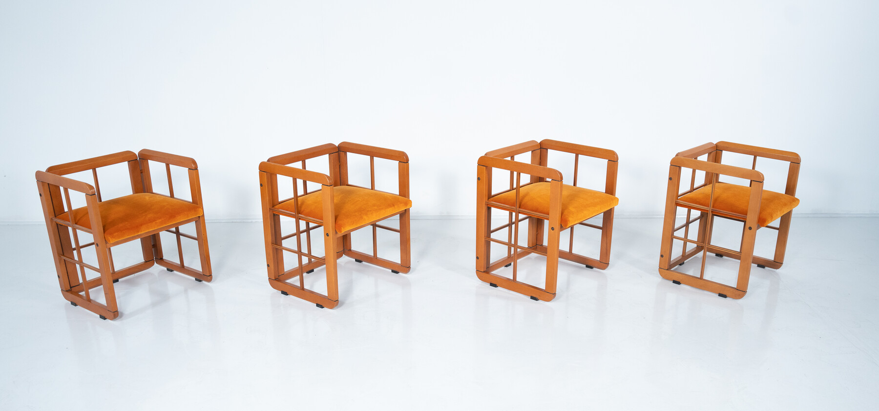 Mid-Century Modern Set of 4 Armchairs by Franco Poldarreti Caccia alla Volpe, Italy, 1980s